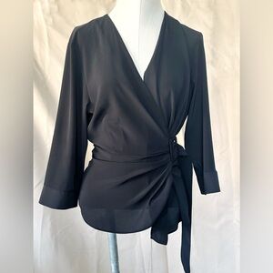 NWT TOPSHOP BLACK V NECK BELT WAIST WRAP TOP US 10 M/L